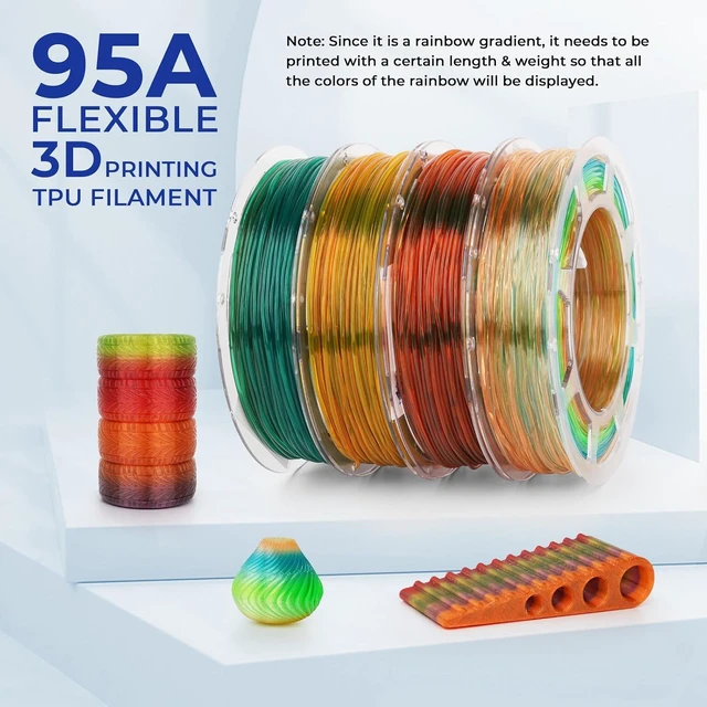 Alt view image 4 of 7 - AMOLEN TPU 3D Printer Filament Bundle Transparent Multicolor Rainbow 200gX4