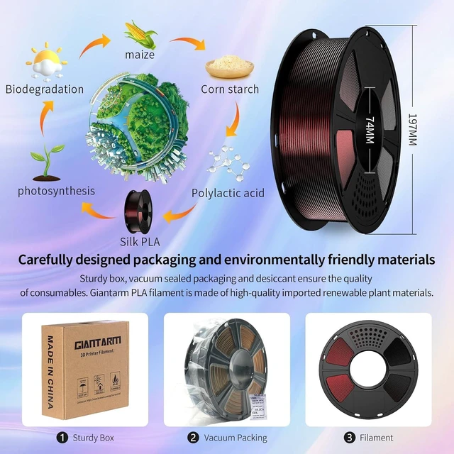 Alt view image 5 of 7 - GIANTARM Silk PLA Filament 1.75mm,Tri Color PLA Red Blue Green 1KG