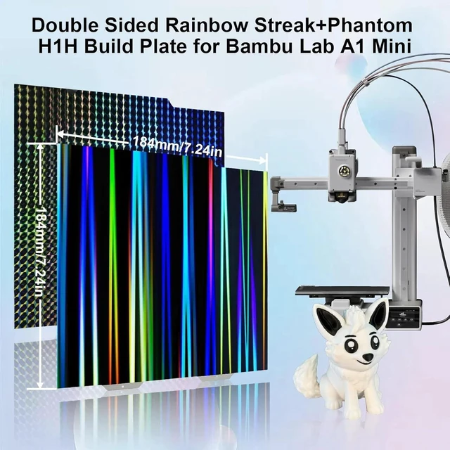 Alt view image 2 of 7 - IdeaFormer-3D H1H Smooth Build Plate for Bambu Lab A1 Mini, Rainbow Streak+Phantom Double Sided Textured Spring Steel Sheet 184x184mm for Bambulab A1 Mini