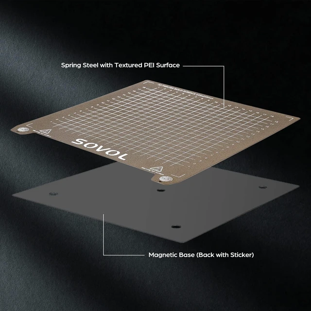 Alt view image 2 of 7 - Sovol SV06 Flexible Steel Platform with Textured PEI Surface and Magnetic Bottom Sheet with Adhesive 235x235mm for Creality Ender 3/3 Pro/3 V2/3 S1 Sovol SV05/SV07 Aquila Kobra Neptune 2 3D Printer