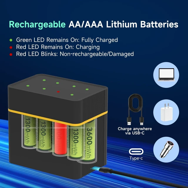 Alt view image 5 of 7 - Rechargeable Lithium 4 AA 4 AAA Batteries Kit with Charger