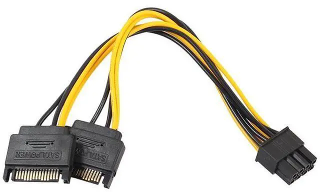 Alt view image 6 of 6 - 8 Pin Power Adapter Cable - 2 x SATA 15pin to PCIe 8pin PCI-e Video Card Internal Power Adapter Converter - Dual SATA to Graphics Card 8pin (6+2) Cord - 8 Inches