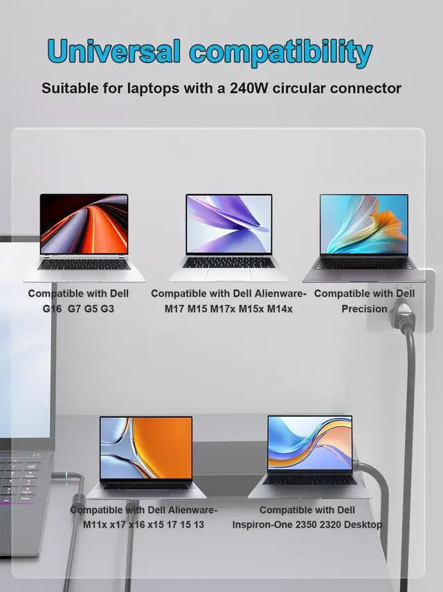 Alt view image 4 of 7 - 240W Laptop Charger Fit for Dell G15 5000 Series 5510 5511 5515 (ryzen Edition) 5520 5521 (Special Edition) 5525 5530 5535 P100F P105F P121F001 Gaming Computer Power Supply Adapter Cord