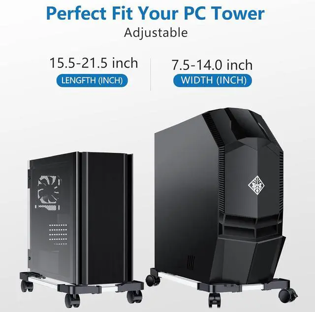 Alt view image 3 of 7 - Computer Tower Stand CPU Holder Stand with 4 Mute Caster WheelsCPU Stand for Gaming pc,Suitable for Most PC Brackets On The Carpet Floor (Black) (Black)