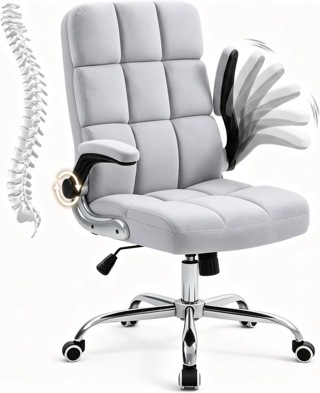 Main image of ECOTOUGE Executive Office Chair, Velvet Ergonomic Comfy Desk Chair, High Back Computer Chair with Adjustable Tilt Angle and Flip-up Arms (Grey, Without Footrest)
