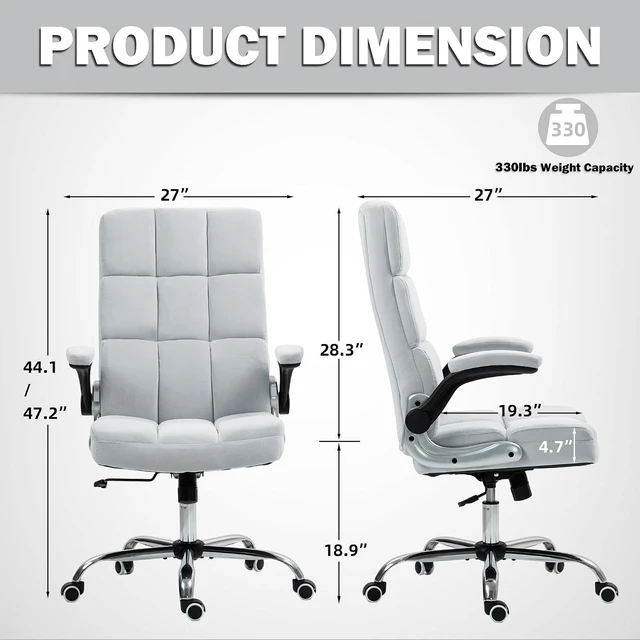 Alt view image 3 of 7 - ECOTOUGE Executive Office Chair, Velvet Ergonomic Comfy Desk Chair, High Back Computer Chair with Adjustable Tilt Angle and Flip-up Arms (Grey, Without Footrest)