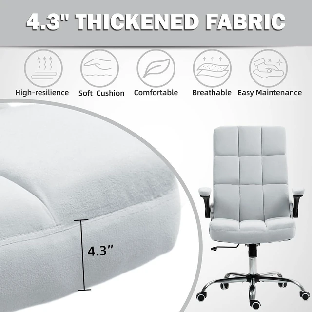 Alt view image 6 of 7 - ECOTOUGE Executive Office Chair, Velvet Ergonomic Comfy Desk Chair, High Back Computer Chair with Adjustable Tilt Angle and Flip-up Arms (Grey, Without Footrest)