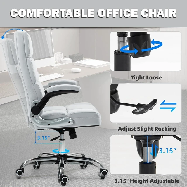 Alt view image 5 of 7 - ECOTOUGE Executive Office Chair, Velvet Ergonomic Comfy Desk Chair, High Back Computer Chair with Adjustable Tilt Angle and Flip-up Arms (Grey, Without Footrest)