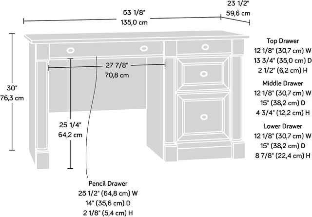 Alt view image 3 of 6 - Sauder Palladia Computer Desk with Drawers, Home Office Desk with File Cabinet Storage Drawer, Cable Management, Keyboard Tray, in Select Cherry Finish