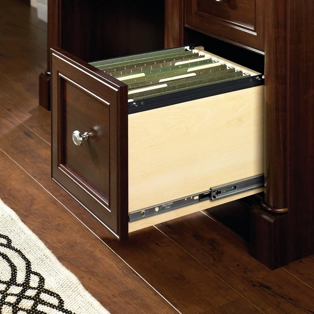 Alt view image 6 of 6 - Sauder Palladia Computer Desk with Drawers, Home Office Desk with File Cabinet Storage Drawer, Cable Management, Keyboard Tray, in Select Cherry Finish