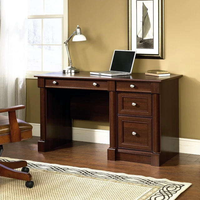 Alt view image 2 of 6 - Sauder Palladia Computer Desk with Drawers, Home Office Desk with File Cabinet Storage Drawer, Cable Management, Keyboard Tray, in Select Cherry Finish
