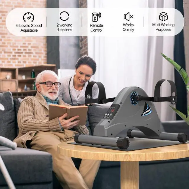 Alt view image 2 of 7 - Motorized Mini Exercise Bike Pedal Exerciser for Seniors Rehab Training, LUBBYGIM Electric Under Desk Bike Pedal Exerciser for Arm/Leg Fitness & Physical Therapy, 6 Levels Speed Adjustment