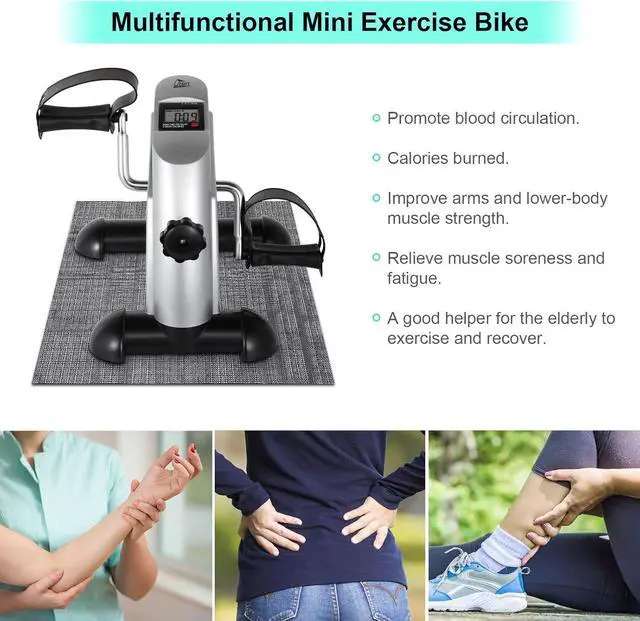 Alt view image 4 of 7 - Uten Mini Exercise Bike, Under Desk Bike, Arm & Leg Peddler Machine with LCD Screen Displays, Portable Cycle