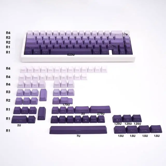 Alt view image 7 of 7 - 134 Keys PBT Double Shot Keycaps OEM Profile Gradient Purple Backlit Keycaps Set Fit for 61/64/87/104/108 Cherry Mx Switches Mechanical Keyboard