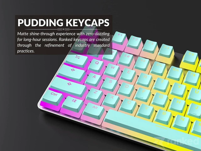 Alt view image 3 of 7 - Ranked Pudding v2 PBT Keycaps | 145 Double Shot Translucent ANSI US & ISO Layout | OEM Profile for Full Size, TKL, 75%, 65% and 60% RGB Mechanical Gaming Keyboard (Miami Blue)