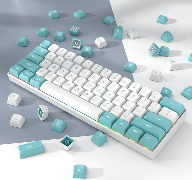 Alt view image 2 of 7 - 118 Keys PBT Double-Shot CSA Profile Keycaps Set for 60% 80% Cherry MX Gateron Kailh Switches Mechanical Gaming Keyboards (Cyan White)