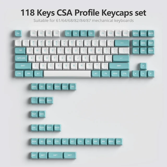 Alt view image 5 of 7 - 118 Keys PBT Double-Shot CSA Profile Keycaps Set for 60% 80% Cherry MX Gateron Kailh Switches Mechanical Gaming Keyboards (Cyan White)