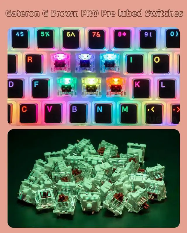 Alt view image 4 of 6 - Gateron G Brown Pro Pre-lubed Linear Switches for Mechanical Gaming Keyboards Switches 3 Pins (105PCS)