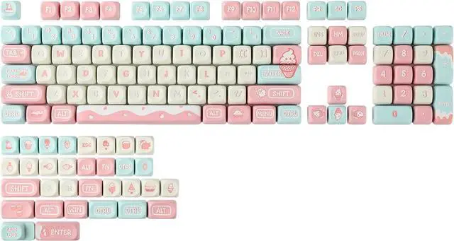 Main image of KiiBoom Ice Cream Dream MOA Profile Keycaps Set, 136 Keys PBT Custom Keycaps for ANSI Layout, MX Switches Gaming Mechanical Keyboard