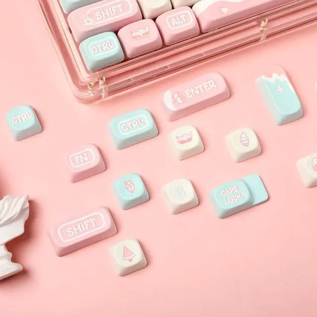 Alt view image 4 of 6 - KiiBoom Ice Cream Dream MOA Profile Keycaps Set, 136 Keys PBT Custom Keycaps for ANSI Layout, MX Switches Gaming Mechanical Keyboard