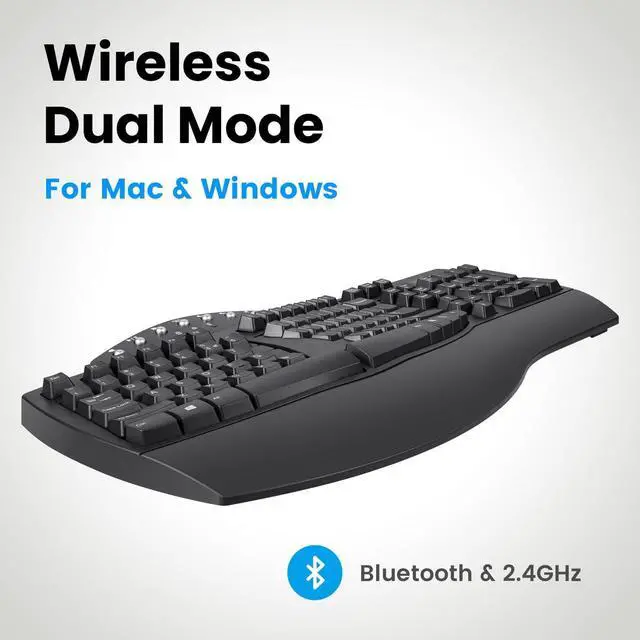 Alt view image 4 of 7 - Perixx Periboard-612B Wireless Ergonomic Split Keyboard with Dual Mode 2.4G and Bluetooth Feature, Compatible with Windows 10 and Mac OS X System, Black, US English Layout