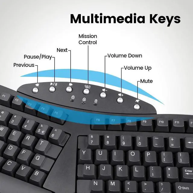 Alt view image 7 of 7 - Perixx Periboard-612B Wireless Ergonomic Split Keyboard with Dual Mode 2.4G and Bluetooth Feature, Compatible with Windows 10 and Mac OS X System, Black, US English Layout
