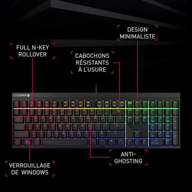 Alt view image 2 of 6 - CHERRY MX 2.0S, Mechanical Gaming Keyboard with RGB Lighting, German Layout (QWERTZ), Wired, Designed in Germany, Original MX BLUE Switches, White