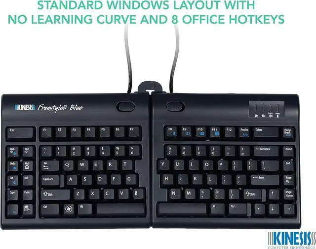 Alt view image 2 of 7 - KINESIS Freestyle2 Blue Wireless Ergonomic Keyboard for PC (9" Separation), Dark Gray