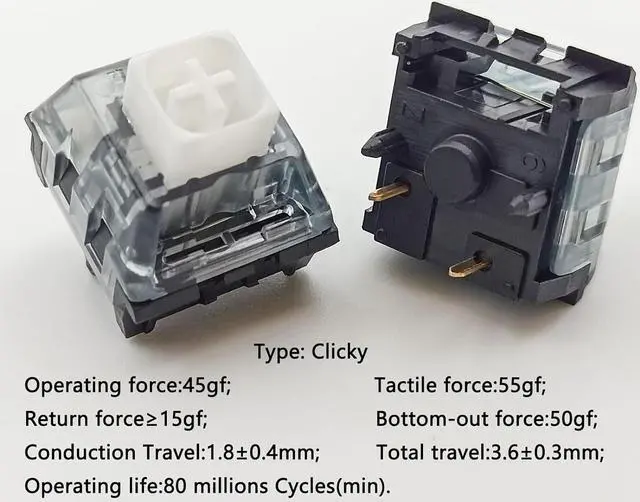 Alt view image 2 of 6 - Upgrade Kailh Box V2 White Switches for Mechanical Keyboard,5-Pin 45gf Clicky/Dust&Waterproof/Gaming Switches(72pcs,White)