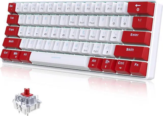 Main image of Snpurdiri Wired 60% Mechanical Gaming Keyboard, White LED Backlit Ultra-Compact Mini Office Keyboard for Windows Laptop PC Mac (Red-White, Red Switches)