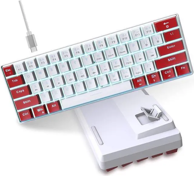 Alt view image 2 of 7 - Snpurdiri Wired 60% Mechanical Gaming Keyboard, White LED Backlit Ultra-Compact Mini Office Keyboard for Windows Laptop PC Mac (Red-White, Red Switches)