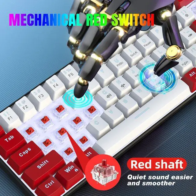 Alt view image 4 of 7 - Snpurdiri Wired 60% Mechanical Gaming Keyboard, White LED Backlit Ultra-Compact Mini Office Keyboard for Windows Laptop PC Mac (Red-White, Red Switches)