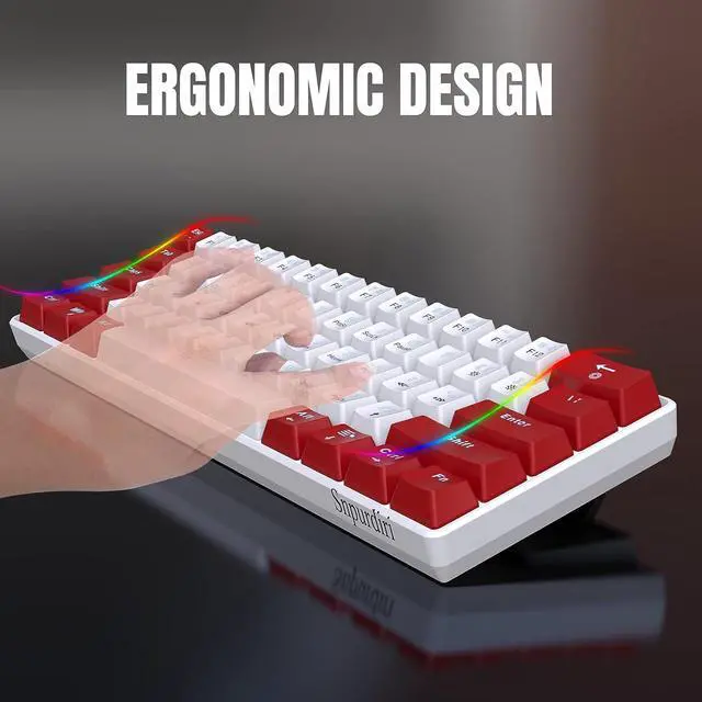 Alt view image 5 of 7 - Snpurdiri Wired 60% Mechanical Gaming Keyboard, White LED Backlit Ultra-Compact Mini Office Keyboard for Windows Laptop PC Mac (Red-White, Red Switches)