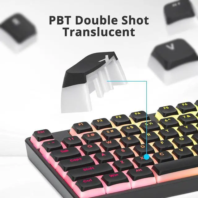 Alt view image 5 of 6 - surmen Pudding Keycaps Double Shot PBT Keycaps XDA Profile Translucent Layer Replacement for Full Size, TKL, 75%, 60% Layouts(Black)