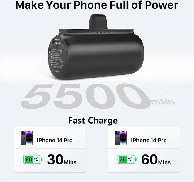Alt view image 3 of 6 - Power Bank for iPhone (2pack), Upgraded 5500mAh Portable Charger iPhone Fast Charging, Ultra-Compact Cordless iPhone Battery Pack, Portable Charger for iPhone 14/14 Pro Max/13/13 Pro/12/11 etc