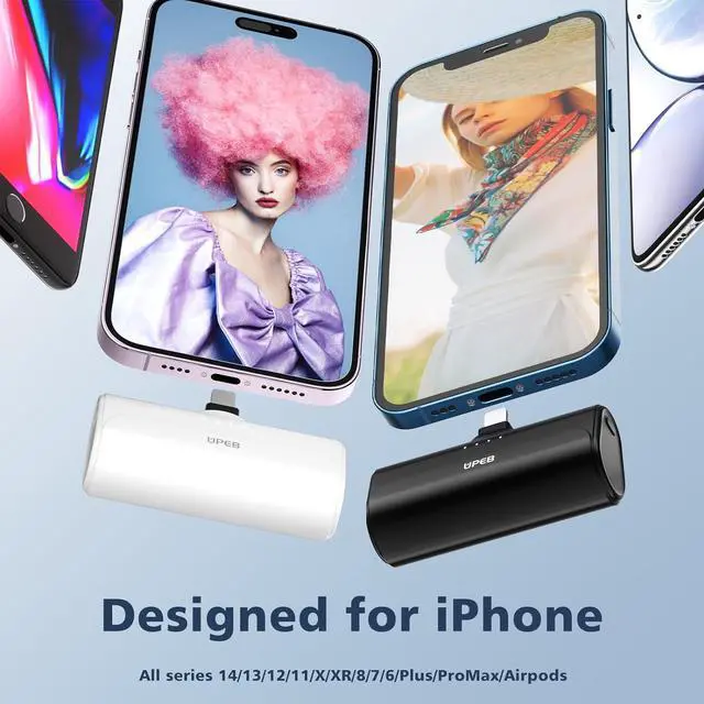 Alt view image 2 of 7 - 2 Packs Portable Phone Charger for iPhone 5000mAh with Built in Cable, MFi Certified Mini Power Bank Cordless External Battery Pack Charger for iPhone Series 14/13/12/11/XR/X/SE/8/7/6 Pro Max