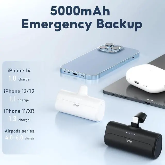 Alt view image 3 of 7 - 2 Packs Portable Phone Charger for iPhone 5000mAh with Built in Cable, MFi Certified Mini Power Bank Cordless External Battery Pack Charger for iPhone Series 14/13/12/11/XR/X/SE/8/7/6 Pro Max