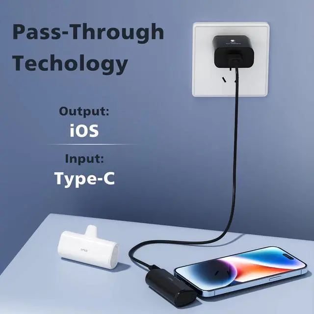 Alt view image 5 of 7 - 2 Packs Portable Phone Charger for iPhone 5000mAh with Built in Cable, MFi Certified Mini Power Bank Cordless External Battery Pack Charger for iPhone Series 14/13/12/11/XR/X/SE/8/7/6 Pro Max