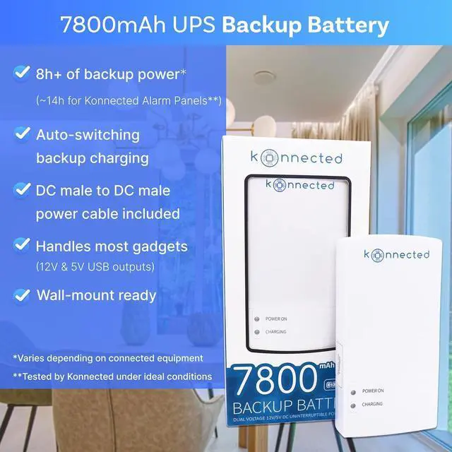 Alt view image 2 of 7 - UPS Backup Battery - 12V DC Power Bank Portable Charger for Smart Home Hub, Router, Modem, Raspberry Pi, Phone, LED Lights, Security Camera 7800mAh / 5V USB Dual Voltage White