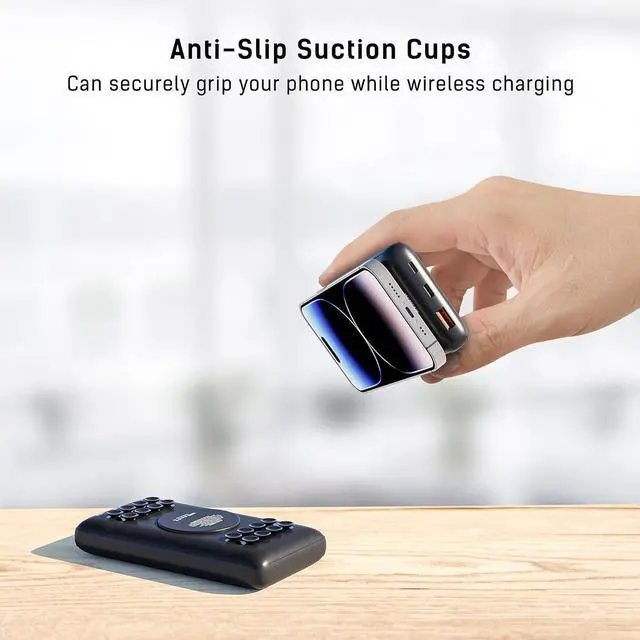 Alt view image 2 of 7 - TECHSMARTER 20000mAh Fast Wireless Power Bank with Anti-Slip Suction Cups. 18W USB-C PD Portable Charger Compatible with iPhone 15, 14, 13, 12, 11, XS Samsung S23, S22, S21, S20, S10, S9, S8 & More