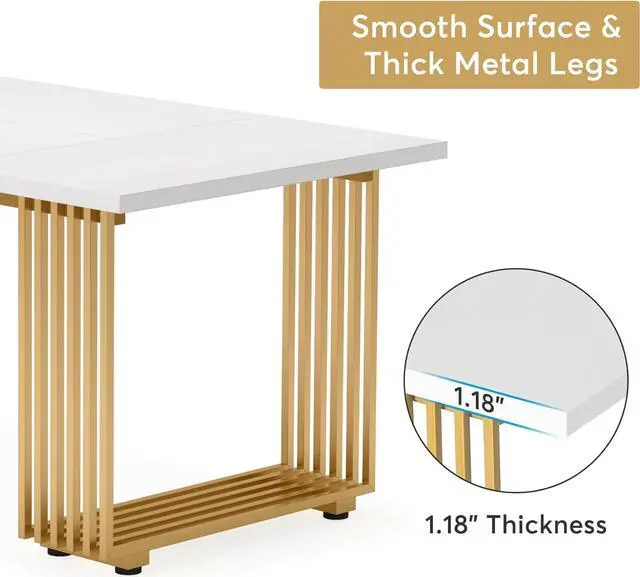 Alt view image 4 of 7 - Tribesigns 70.9" Modern Office Desk, Wooden Computer Desk, White Executive Desk with Gold Metal Legs, Large Workstation for Home Office, Study Writing Desk, Small Conference Table for Meeting Room