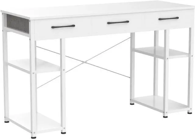 Alt view image 4 of 7 - ODK Office Small Computer Desk: Home Table with Fabric Drawers & Storage Shelves, Modern Writing Desk, White, 48"x16"