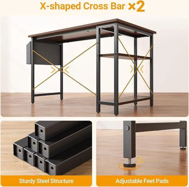 Alt view image 5 of 7 - Cubiker L Shaped Desk, 55" Computer Desk with Reversible Storage Shelves Home Office Corner Desk Study Writing Gaming Table, Deep Brown