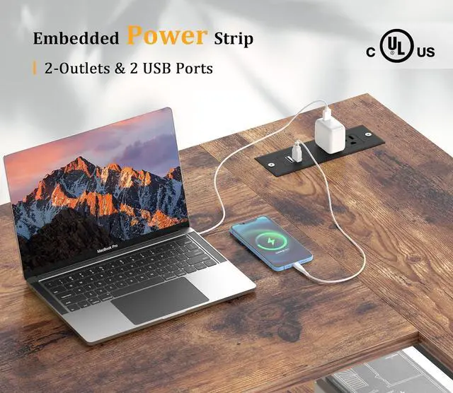 Alt view image 4 of 7 - Mr IRONSTONE L Shaped Computer Desk with Power Outlet, 47 Inch Corner Office Desk for Small Spaces with Storage Shelves, Study Work Writing Table for Home Office Bedroom (Rustic Brown)