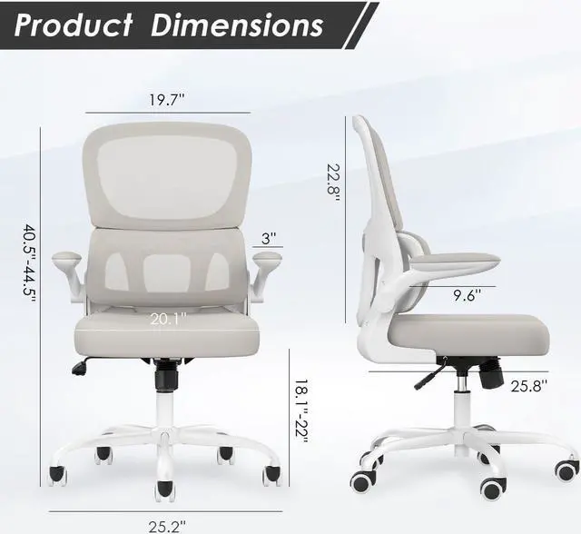Alt view image 2 of 7 - Soohow Office Chair, Mesh Ergonomic Office Chair with Lumbar Support, Comfy Computer Desk Chair with Flip Armrest Rolling Wheels for Home Study Room Office, White & Khaki