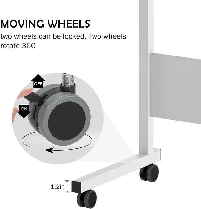 Alt view image 5 of 7 - sogesfurniture 31.5 inches Mobile Bed Table, Portable Laptop Computer Stand Desks with Wheels, Laptop Table Adjustable Height Standing Computer Desk Portable Stand, White BHUS-05-1-80WT