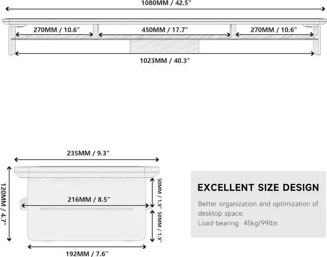 Alt view image 6 of 7 - Fenge Acrylic Monitor Stand Riser, 42.5 Inches Acrylic Clear Dual Monitor Stand with Metal Storage, 2 Tier Acrylic Computer Riser for Desk, Clear Laptop Stand for PC, Laptop, Printer, TV