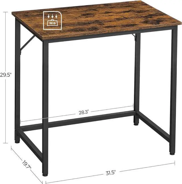 Alt view image 3 of 7 - VASAGLE Computer Desk, Gaming Desk, Home Office Desk, for Small Spaces, 19.7 x 31.5 x 29.5 Inches, Industrial Style, Metal Frame, Rustic Brown and Black ULWD038B01