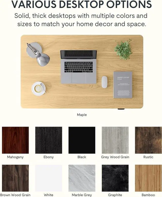 Alt view image 7 of 7 - FLEXISPOT EN1 Whole-Piece Standing Desk, 48 x 24 Inches Height Adjustable Desk Stand up Desk Home Office Table for Computer Laptop (White Frame + Maple Desktop)