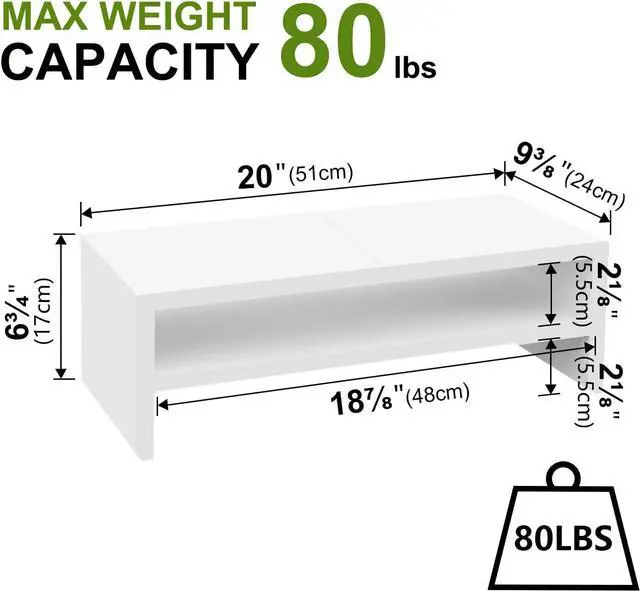 Alt view image 3 of 7 - TEAMIX Wooden Monitor Stand Riser-2 Tier White Laptop Stand for Desk, Monitor Riser for TV/Printer/Keyboard, Computer Stand with Storage Home Office Desk Shelf Organization